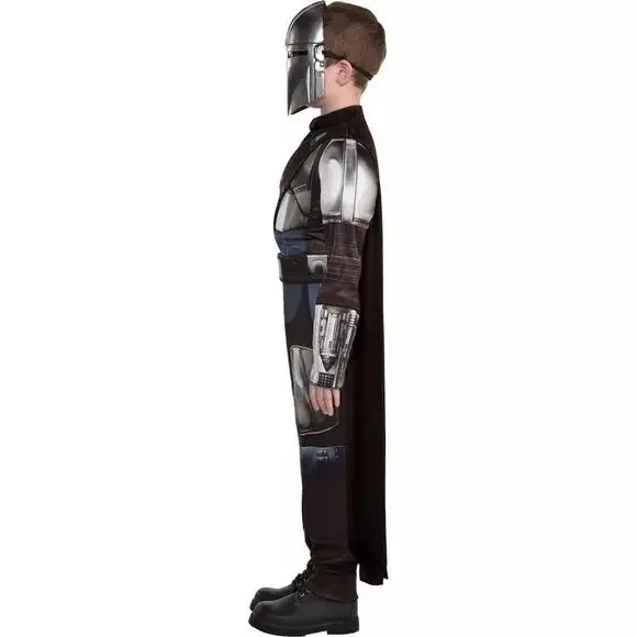 Kids' Disney Star Wars Mandalorian Black Jumpsuit Mask Halloween Costume L 12/14 - Picture 2 of 5